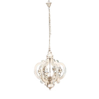 Maci 25 Inch 6 Light Vintage Crown Chandelier, Cottage Chic Distressed White Mango Wood - BM147073