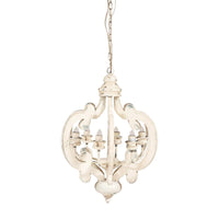 Maci 25 Inch 6 Light Vintage Crown Chandelier, Cottage Chic Distressed White Mango Wood - BM147073