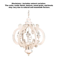 Maci 25 Inch 6 Light Vintage Crown Chandelier, Cottage Chic Distressed White Mango Wood - BM147073