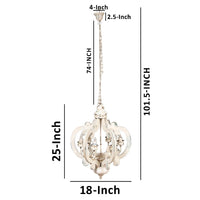 Maci 25 Inch 6 Light Vintage Crown Chandelier, Cottage Chic Distressed White Mango Wood - BM147073