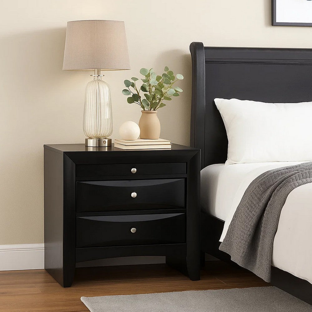 Contemporary 2 Drawer Wood  Nightstand By Ireland , Black - AMF-04163