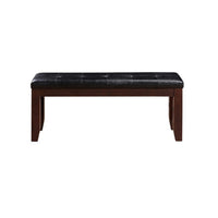 Leather Upholstered Wooden Bench With Tufted Seat, Espresso Brown & Black - AMF-04625