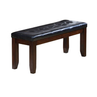 Leather Upholstered Wooden Bench With Tufted Seat, Espresso Brown & Black - AMF-04625