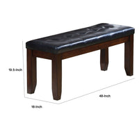 Leather Upholstered Wooden Bench With Tufted Seat, Espresso Brown & Black - AMF-04625