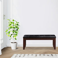 Leather Upholstered Wooden Bench With Tufted Seat, Espresso Brown & Black - AMF-04625