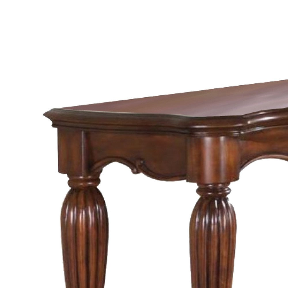 BM185844 Wooden Sofa Table with Carved Details, Cherry Brown