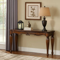 BM185844 Wooden Sofa Table with Carved Details, Cherry Brown