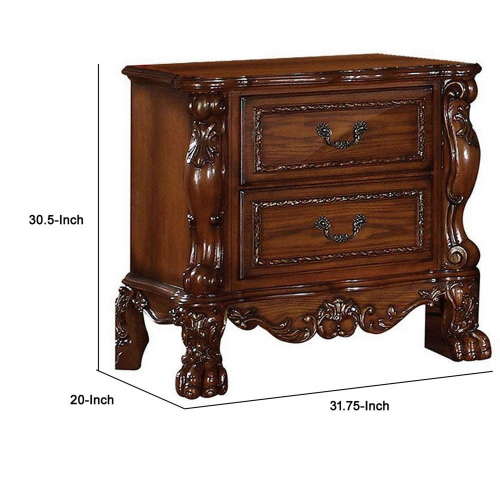 Wooden Night Stand with Two Drawer In Traditional Style, Brown  - BM177844