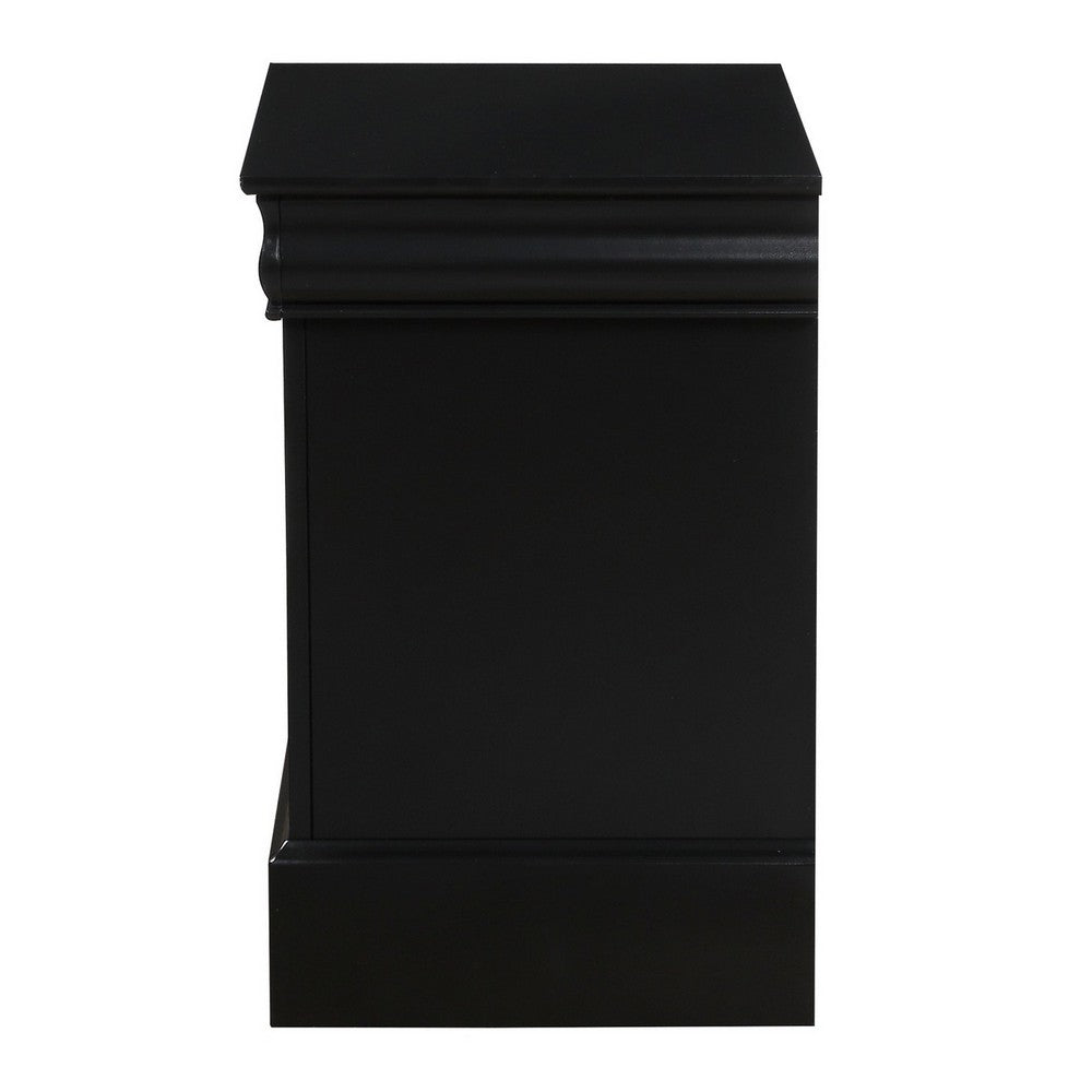 Traditional 2 Drawers wood Nightstand By Louis Philippe III, Black - AMF-19503