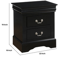 Traditional 2 Drawers wood Nightstand By Louis Philippe III, Black - AMF-19503