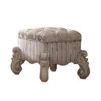 Tufted Fabric Upholstered Wooden Vanity Stool with Scrolled Legs, Bone White - AMF-21138