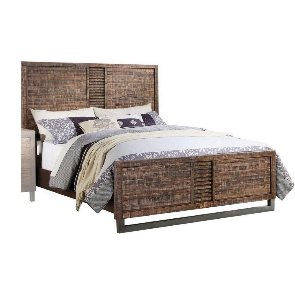 87 Inch Rustic Style Wood Queen Bed, Plank Design, Brown - AMF-21290Q