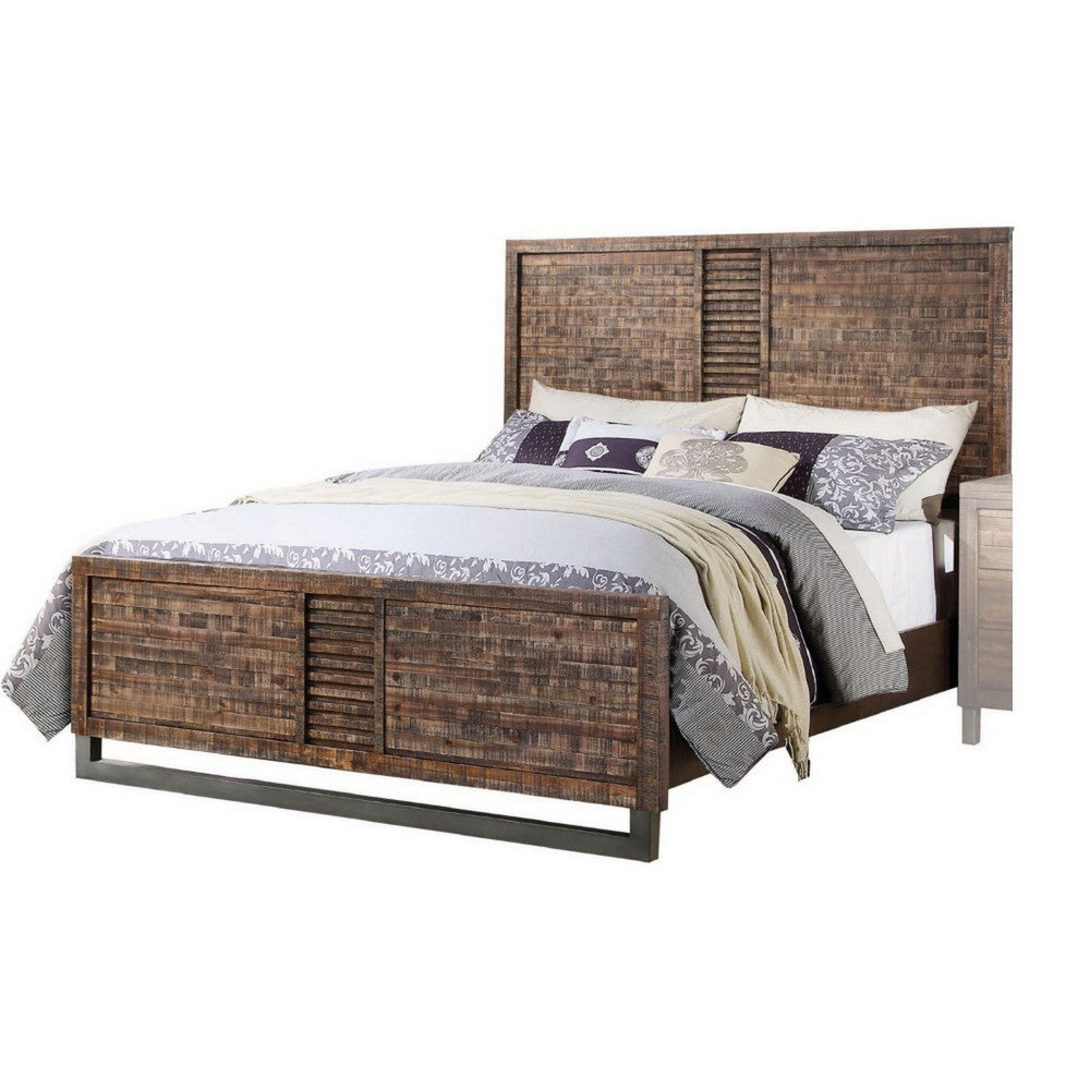 87 Inch Rustic Style Wood Queen Bed, Plank Design, Brown - AMF-21290Q