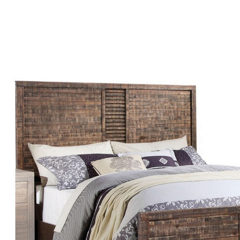 87 Inch Rustic Style Wood Queen Bed, Plank Design, Brown - AMF-21290Q