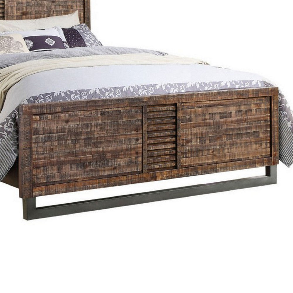 87 Inch Rustic Style Wood Queen Bed, Plank Design, Brown - AMF-21290Q