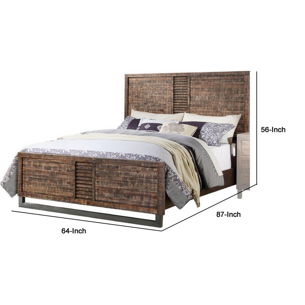 87 Inch Rustic Style Wood Queen Bed, Plank Design, Brown - AMF-21290Q