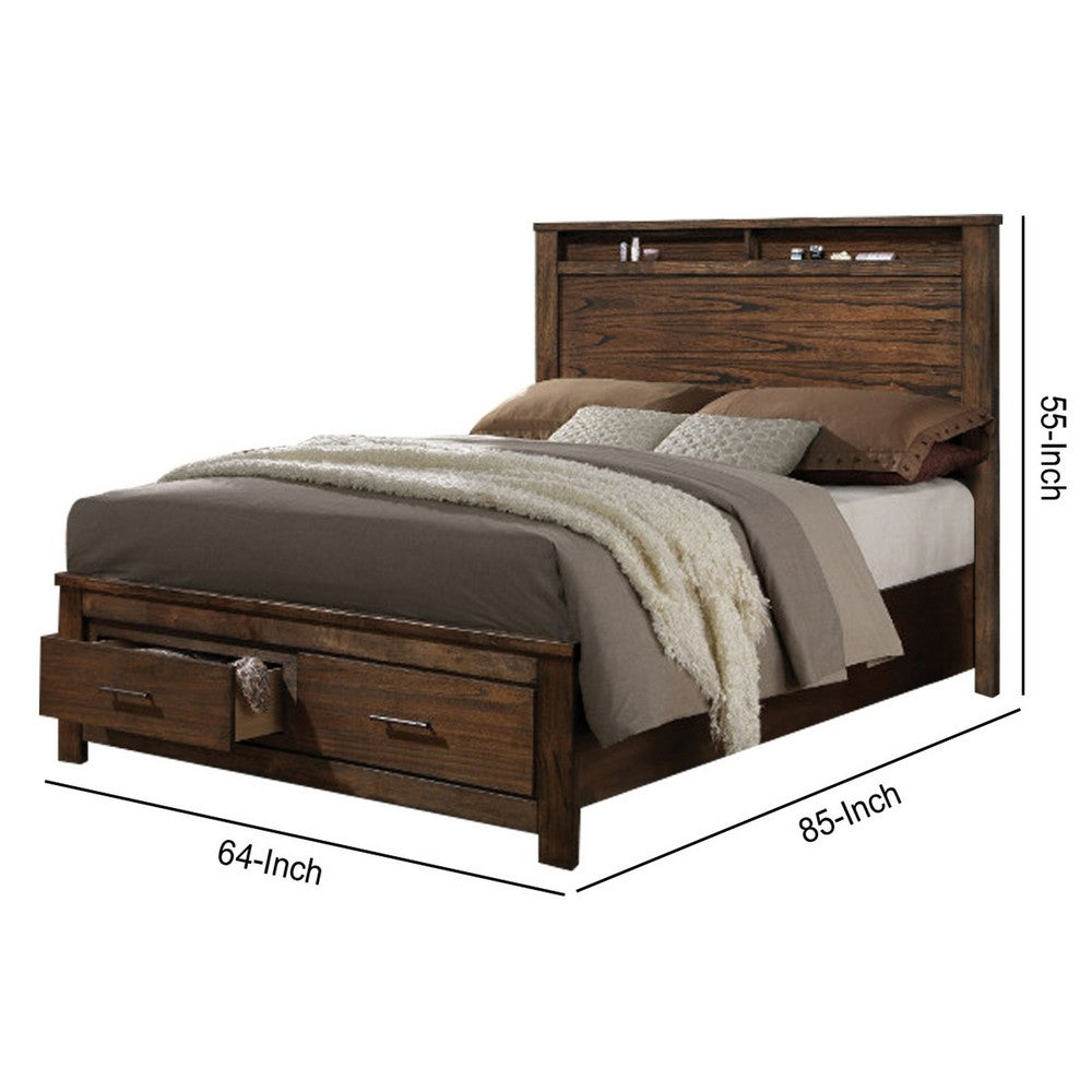 Contemporary Style Spacious Queen Bed With Storage Footboard, Brown - AMF-21680Q