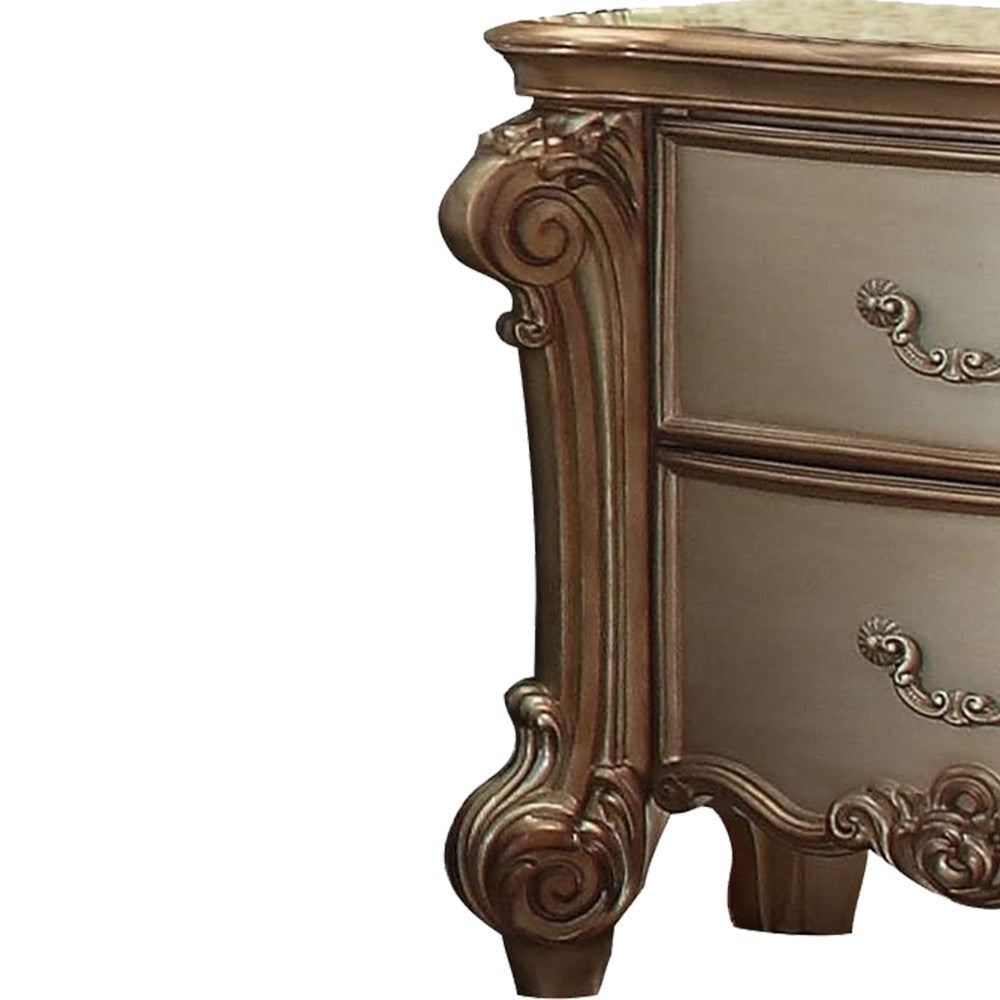 Wooden Nightstand with Two Drawers, Gold And Bone White - AMF-23003