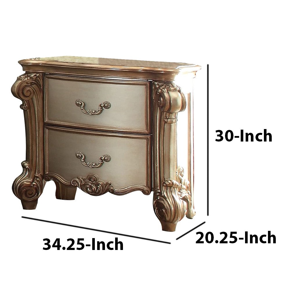 Wooden Nightstand with Two Drawers, Gold And Bone White - AMF-23003