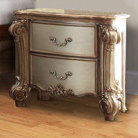 Wooden Nightstand with Two Drawers, Gold And Bone White - AMF-23003