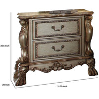 Wooden Nightstand with Two Drawers, Gold & Bone White - AMF-23163