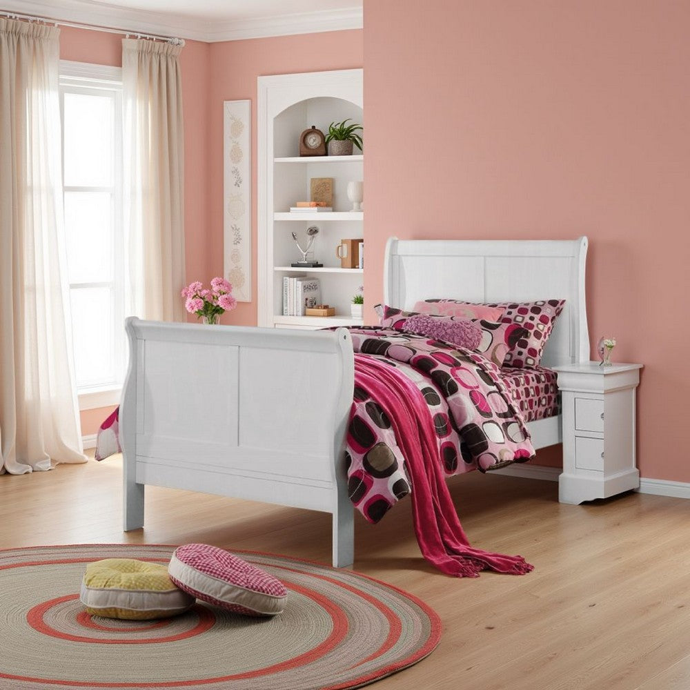Sophisticated Contemporary Style Twin Size Sleigh Bed, White - AMF-24515T