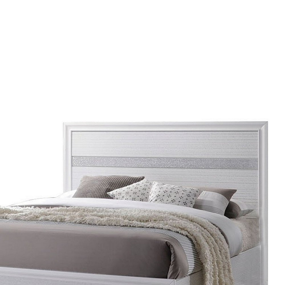 Wooden Twin Size bed with Bracket Legs and Crystal Accented Headboard, White - AMF-25760T
