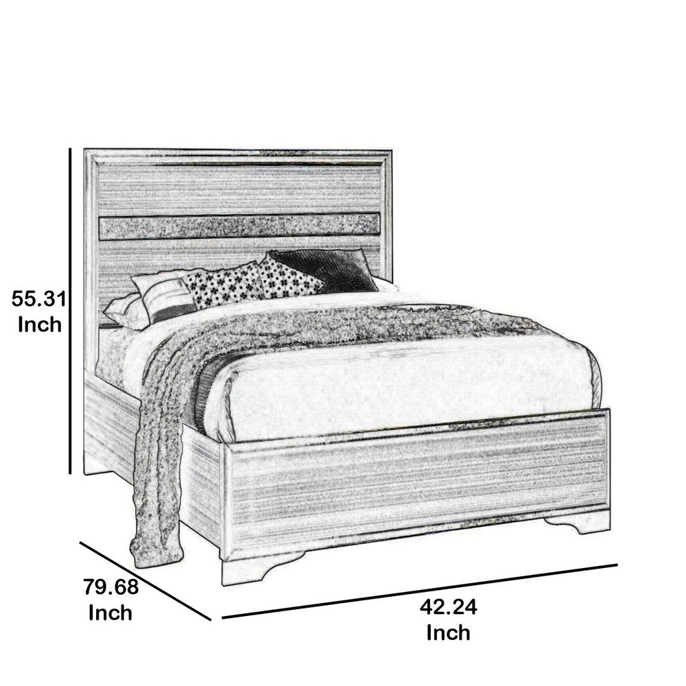 Wooden Twin Size bed with Bracket Legs and Crystal Accented Headboard, White - AMF-25760T