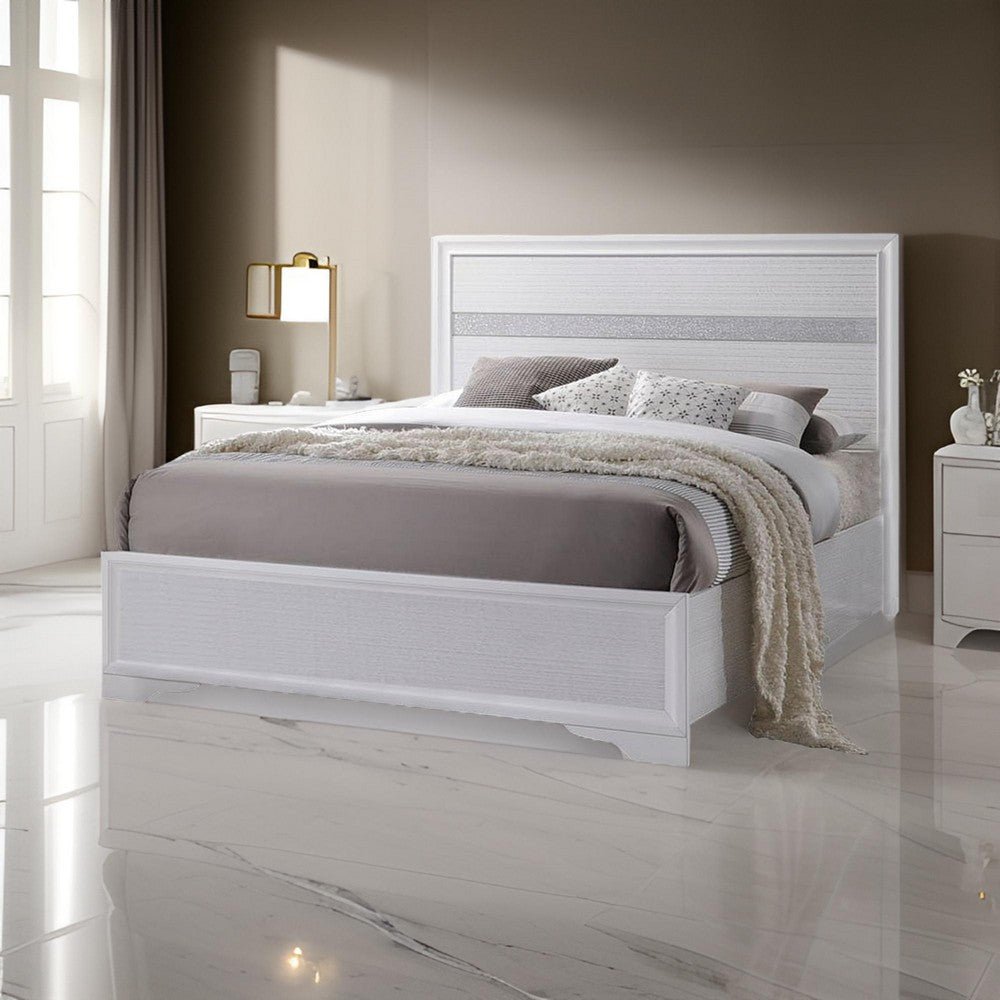 Wooden Twin Size bed with Bracket Legs and Crystal Accented Headboard, White - AMF-25760T