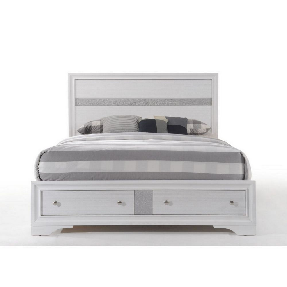 Classy Queen Size Bed With Storage, White - AMF-25770Q