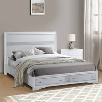 Classy Queen Size Bed With Storage, White - AMF-25770Q