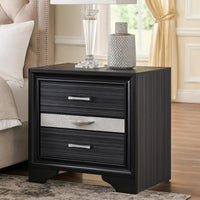 BM185438 Two Tone Wooden Nightstand With Three Drawers, Black And Silver
