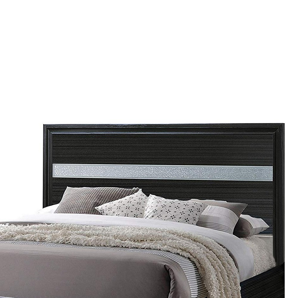 Wooden Twin Size bed with Bracket Legs and Crystal Accented Headboard, Black - AMF-25910T