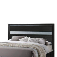 Wooden Twin Size bed with Bracket Legs and Crystal Accented Headboard, Black - AMF-25910T