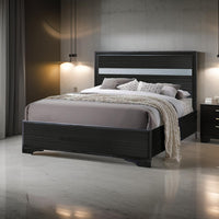 Wooden Twin Size bed with Bracket Legs and Crystal Accented Headboard, Black - AMF-25910T