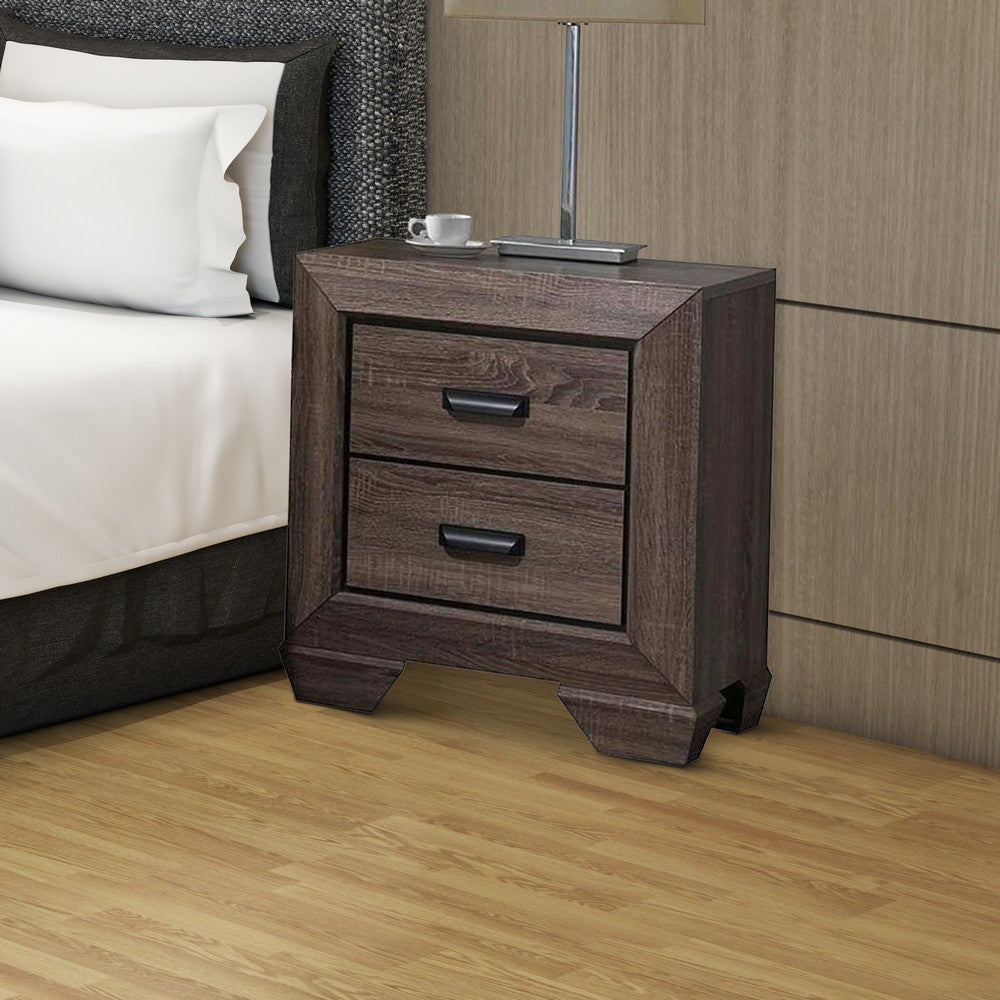Two Drawer Nightstand With Scalloped Feet In Weathered Gray Grain Finish - AMF-26023