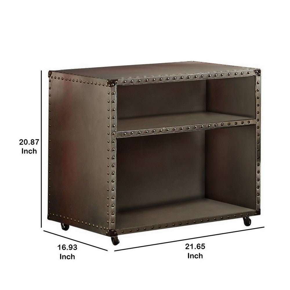 Rectangular Nightstand With USB Power Dock And Caster Legs In Aluminum Finish - AMF-26218