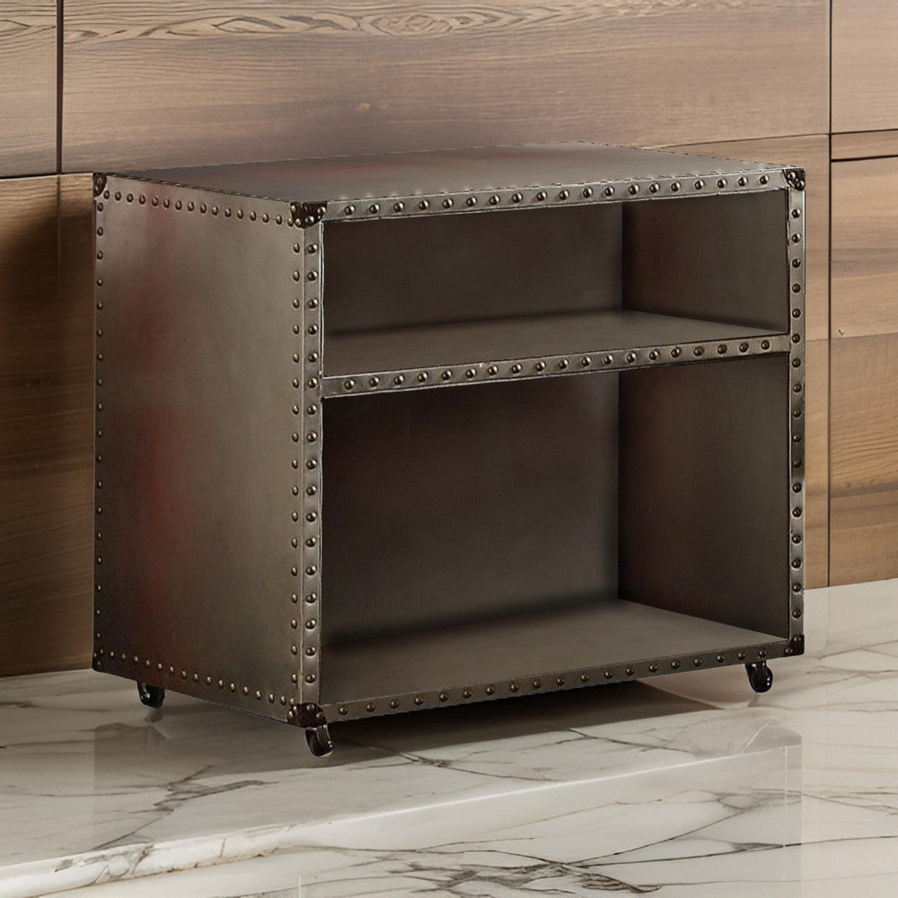 Rectangular Nightstand With USB Power Dock And Caster Legs In Aluminum Finish - AMF-26218