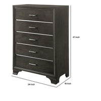 Wooden Five Drawer Chest With Bracket Legs, Gray - AMF-26266