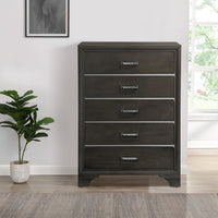 Wooden Five Drawer Chest With Bracket Legs, Gray - AMF-26266