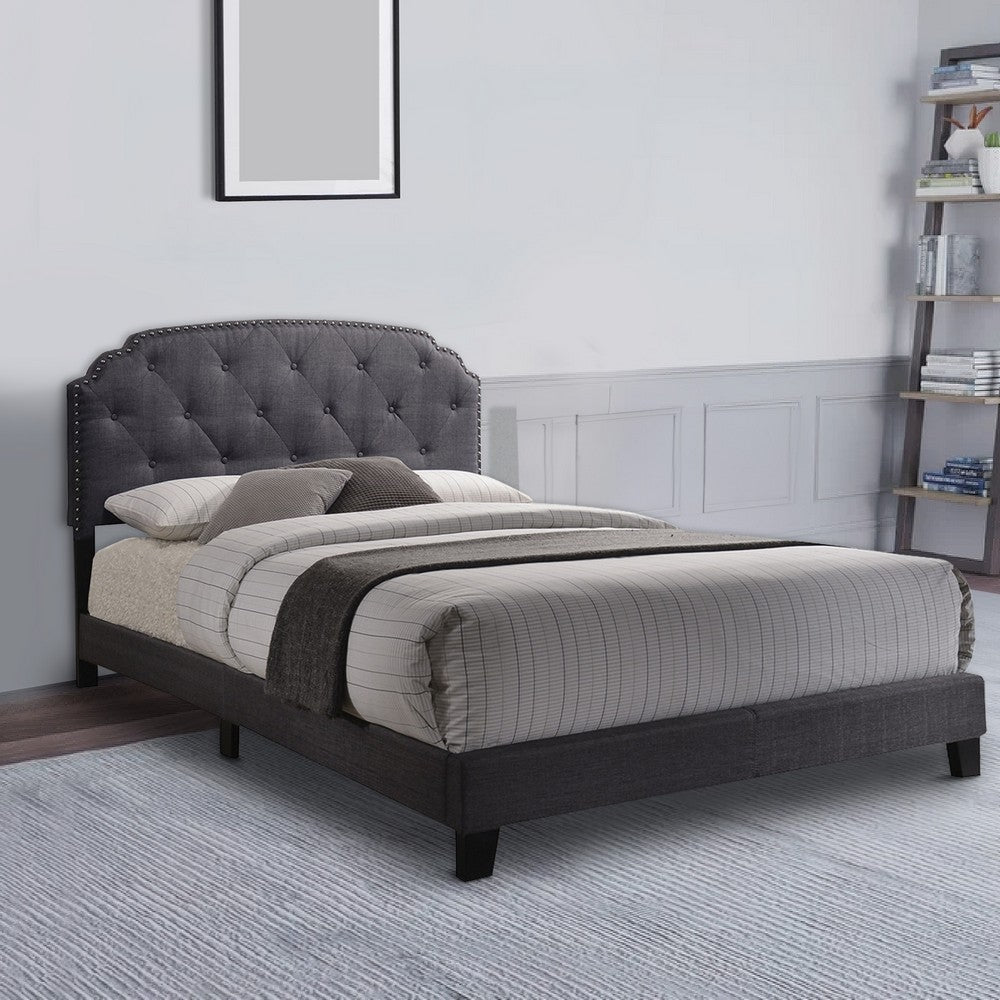 Modern Queen Bed, Gray Fabric - AMF-26370Q