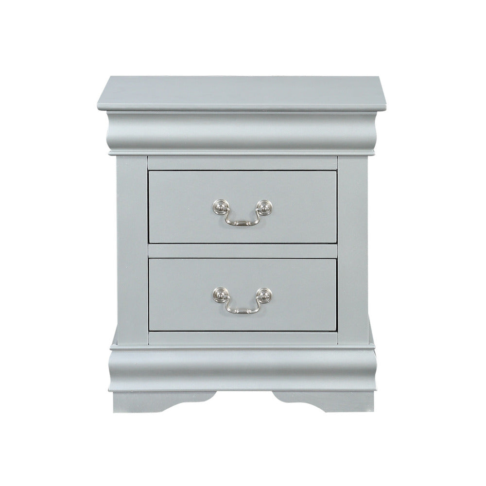 TTraditional Style Wooden Nightstand with Two Drawers and Bracket Base, Gray - BM194252