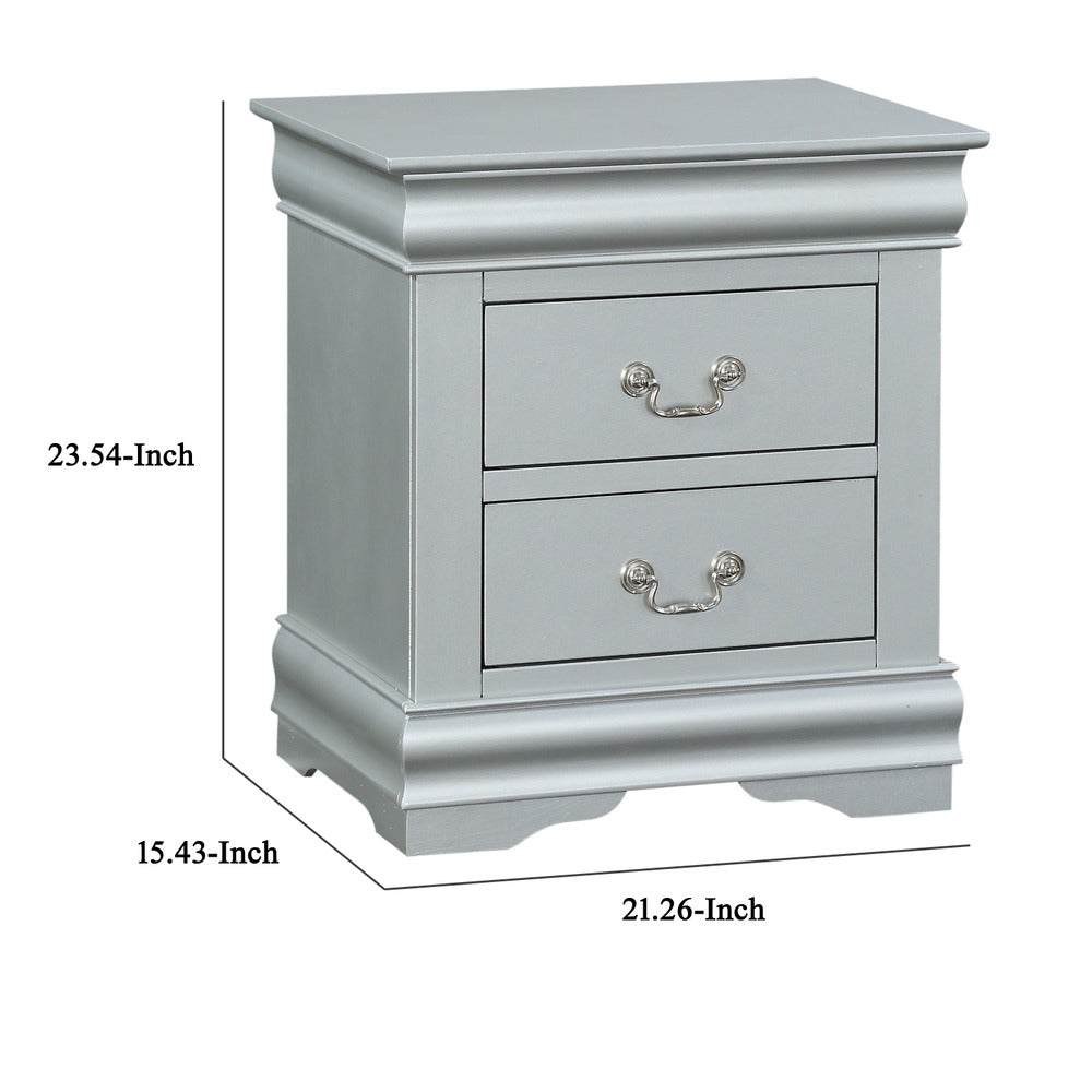 TTraditional Style Wooden Nightstand with Two Drawers and Bracket Base, Gray - BM194252