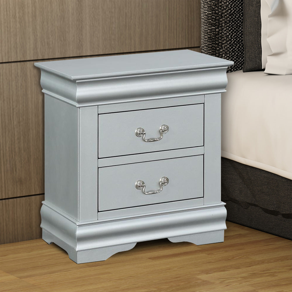 TTraditional Style Wooden Nightstand with Two Drawers and Bracket Base, Gray - BM194252