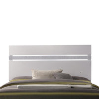 Wooden queen size bed with block legs and Crystal Accented Headboard, White - AMF-26770Q