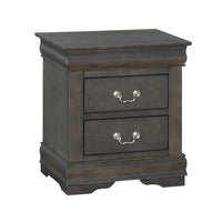 Traditional Style Wooden Nightstand with Two Drawers and Metal Handles, Dark Gray - AMF-26793