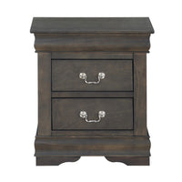 Traditional Style Wooden Nightstand with Two Drawers and Metal Handles, Dark Gray - AMF-26793