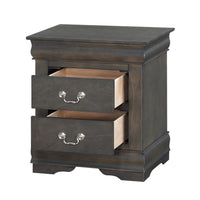 Traditional Style Wooden Nightstand with Two Drawers and Metal Handles, Dark Gray - AMF-26793