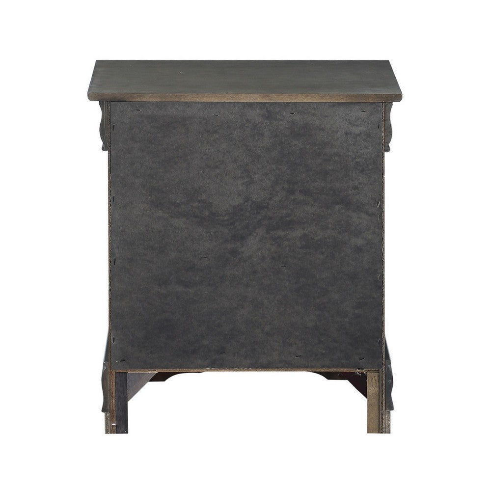 Traditional Style Wooden Nightstand with Two Drawers and Metal Handles, Dark Gray - AMF-26793