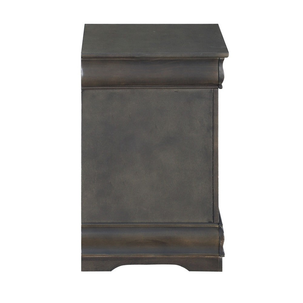 Traditional Style Wooden Nightstand with Two Drawers and Metal Handles, Dark Gray - AMF-26793